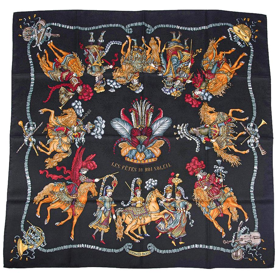 Hermes Scarf Vintage Les Fetes du Roi Soleil Jacquard Silk 