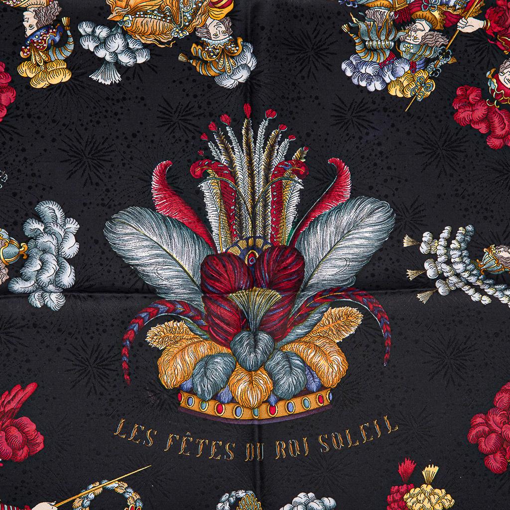 Black Hermes Scarf Vintage Les Fetes du Roi Soleil Jacquard Silk 