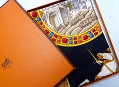 Hermes Scarf w Box Le Triomphe du Paladin by Julie Abadie, 1999