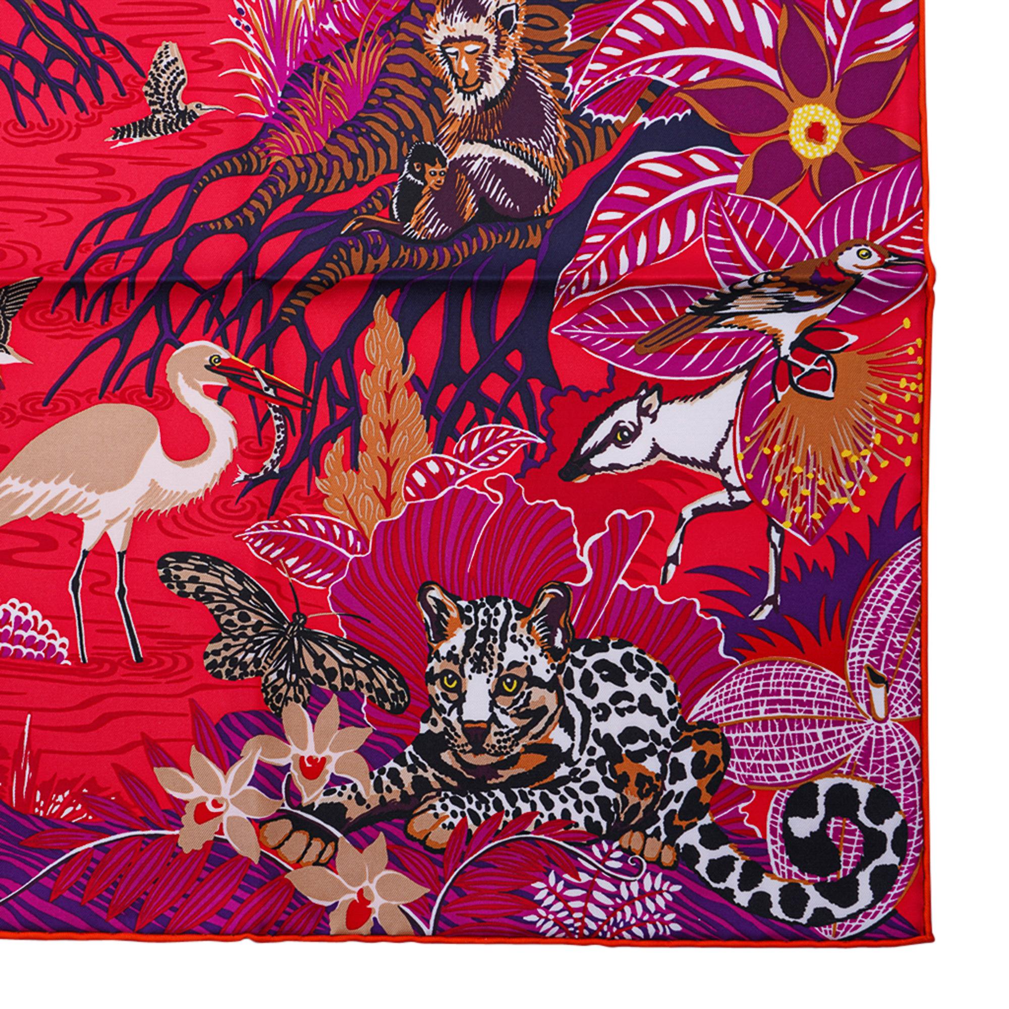 Hermes Scarf Wild Singapore Rouge / Violet / Beige 90 New w/Box 2