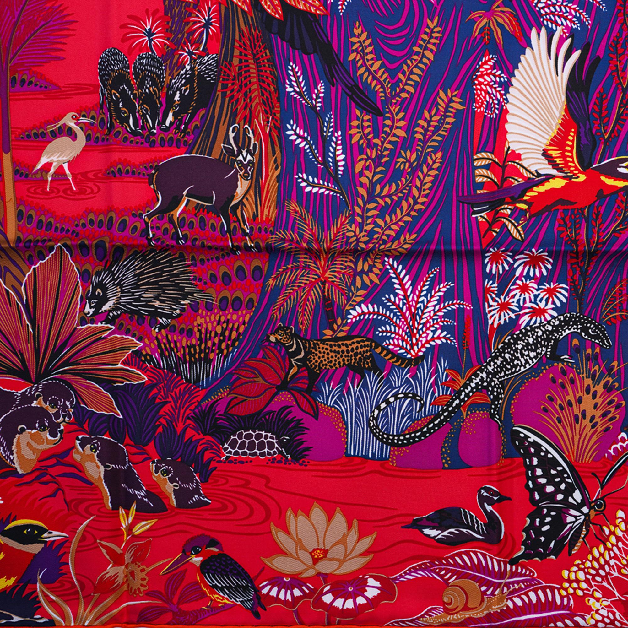 Hermes Scarf Wild Singapore Rouge / Violet / Beige 90 New w/Box 3