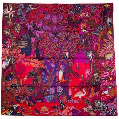 Hermes Scarf Wild Singapore Rouge / Violet / Beige 90 New w/Box