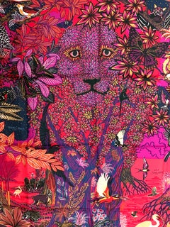 Hermes Scarf WILD SINGAPORE Rouge Violet Beige Silk