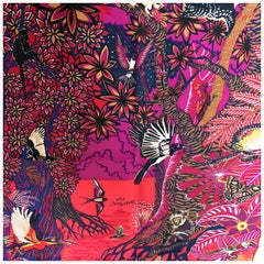 Hermes Scarf WILD SINGAPORE Rouge Violet Beige Silk 