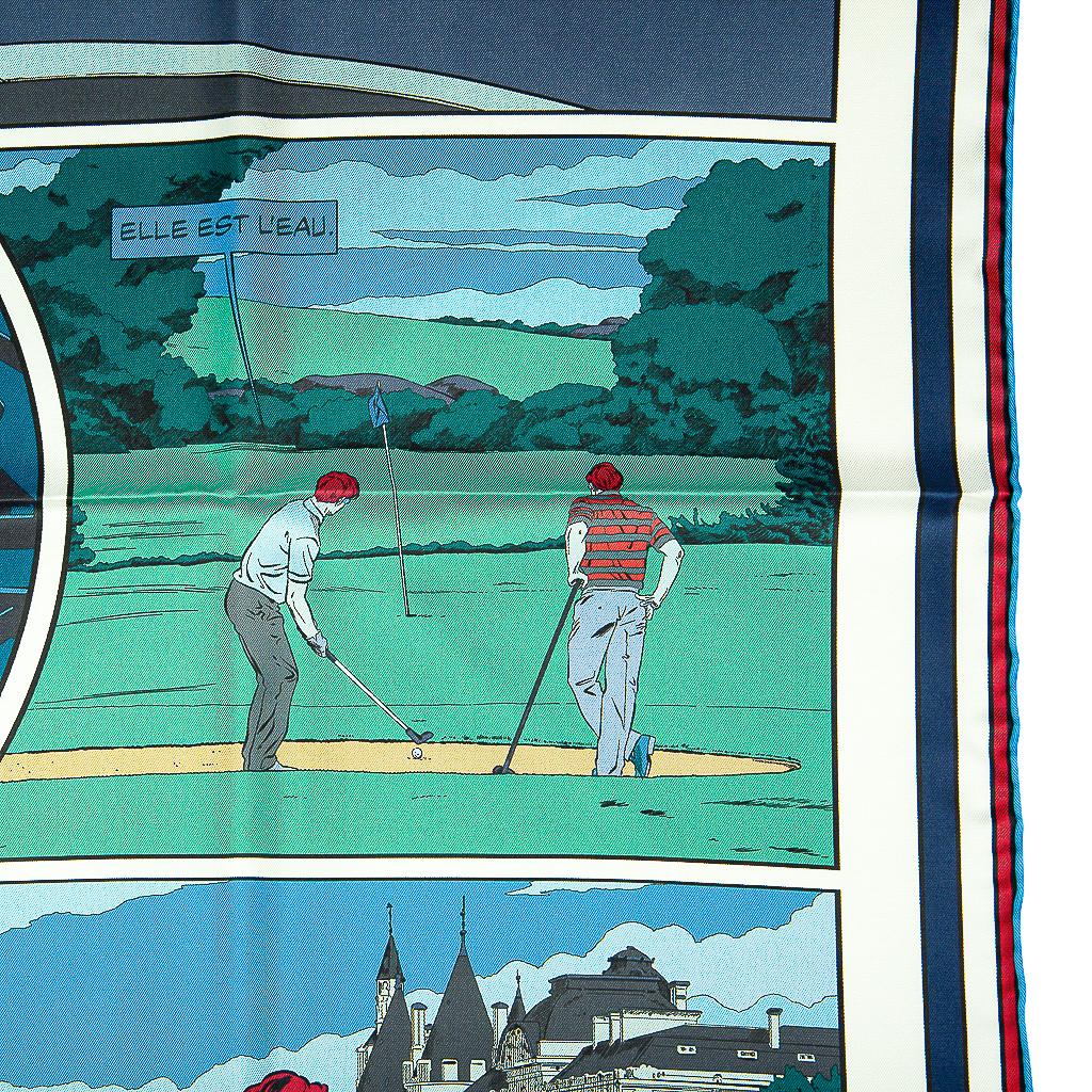 Hermes Scarf Wow Double Face Silk Twill Bleu / Vert / Bleu Dur 90 New w/Box 5