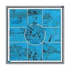 Hermes Scarf Wow Double Face Silk Twill Bleu / Vert / Bleu Dur 90 New w/Box