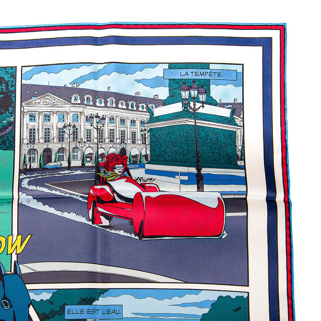 Blue Hermes Scarf Wow Double Face Silk Twill Bleu / Vert / Bleu Dur 90 New w/Box