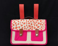 Hermès School Bag Cartable Toile Jeux dans la Jungle Pink Tangerine 3 ways