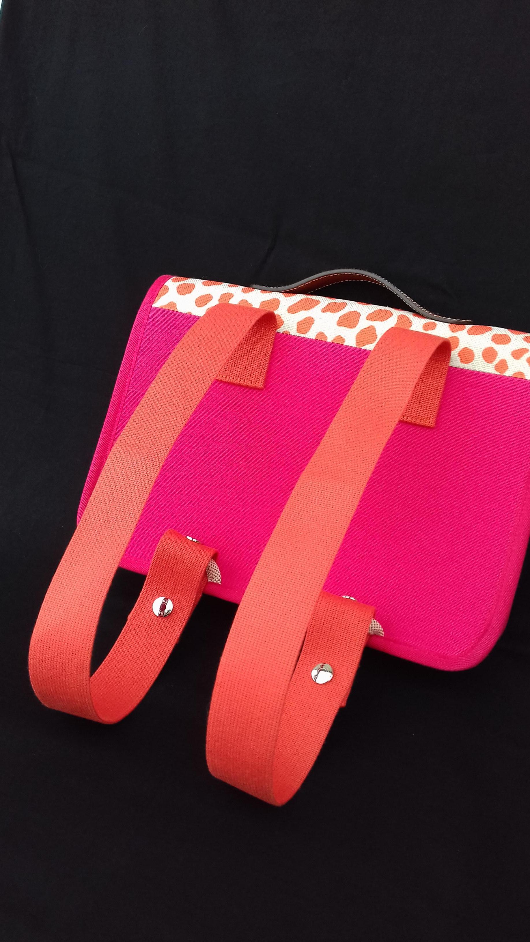 Women's or Men's Hermès School Bag Cartable Toile Jeux dans la Jungle Pink Tangerine 3 ways 