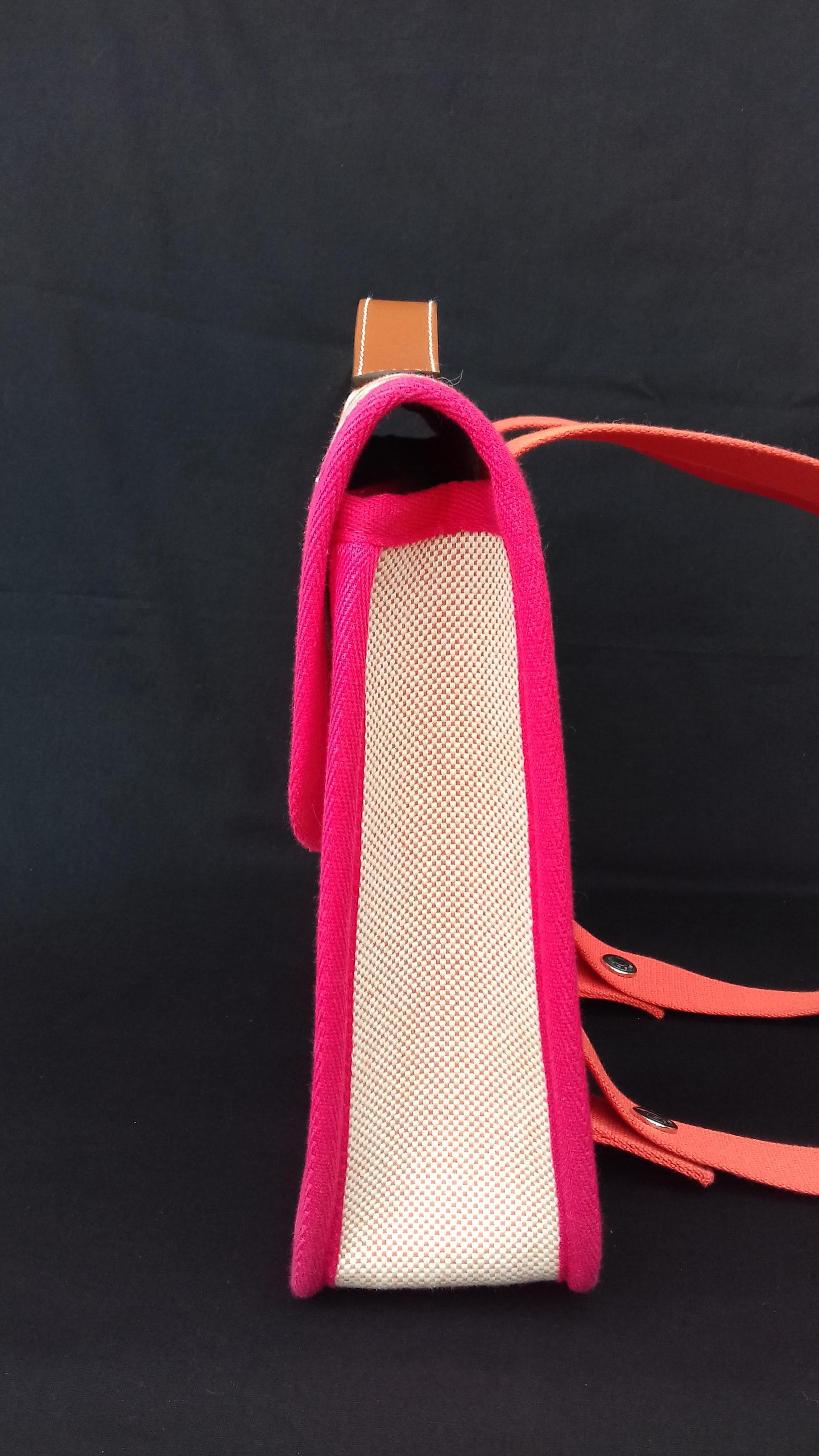 Hermès School Bag Cartable Toile Jeux dans la Jungle Pink Tangerine 3 ways 2