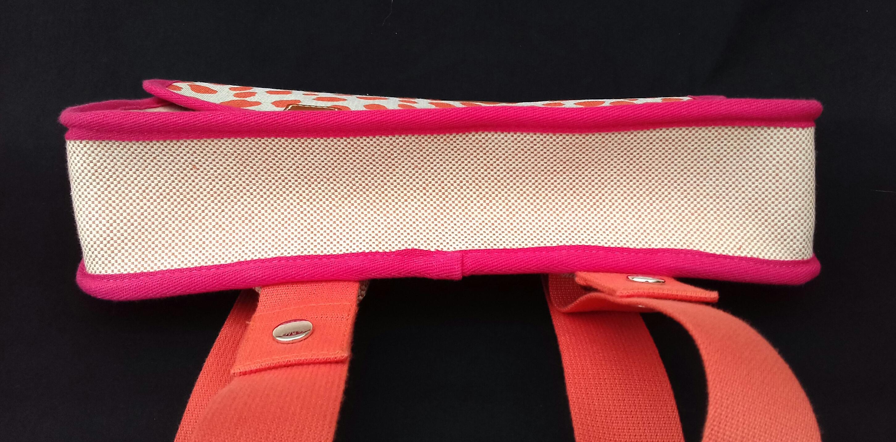 Hermès School Bag Cartable Toile Jeux dans la Jungle Pink Tangerine 3 ways  3