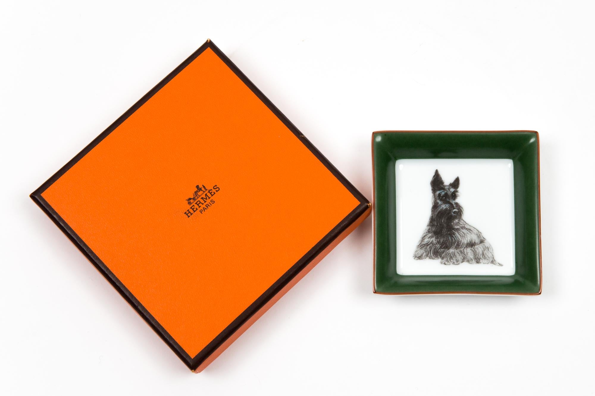 Women's or Men's Hermes Scottish Terrier Dog Porcelain Ashtray Organizer For Sale