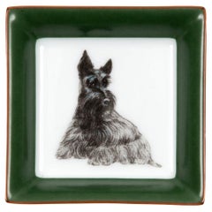 Vintage Hermes Scottish Terrier Dog Porcelain Ashtray Organizer