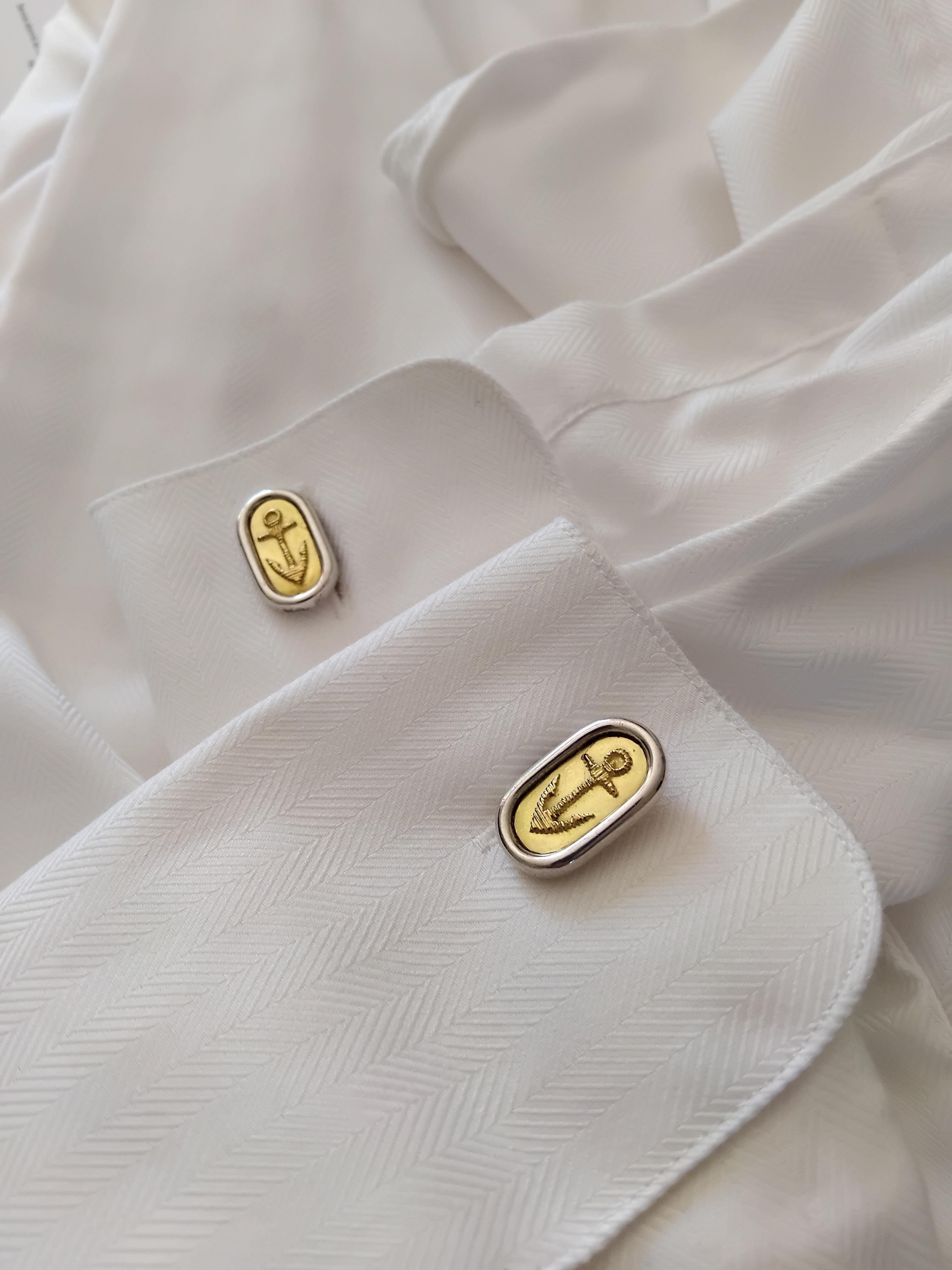 Hermès Sea Anchor Gold Silver Cufflinks For Sale 15