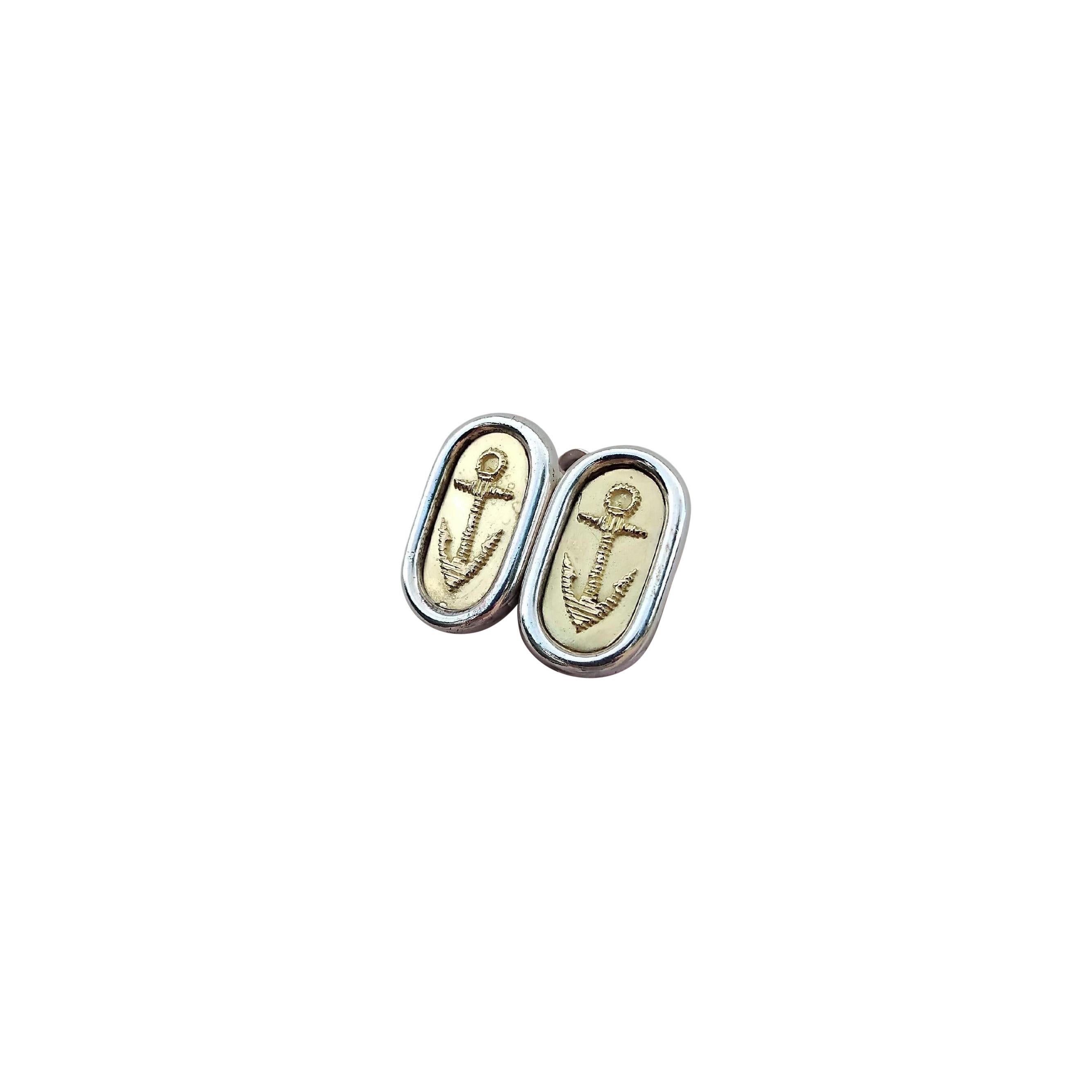 Women's or Men's Hermès Sea Anchor Gold Silver Cufflinks For Sale