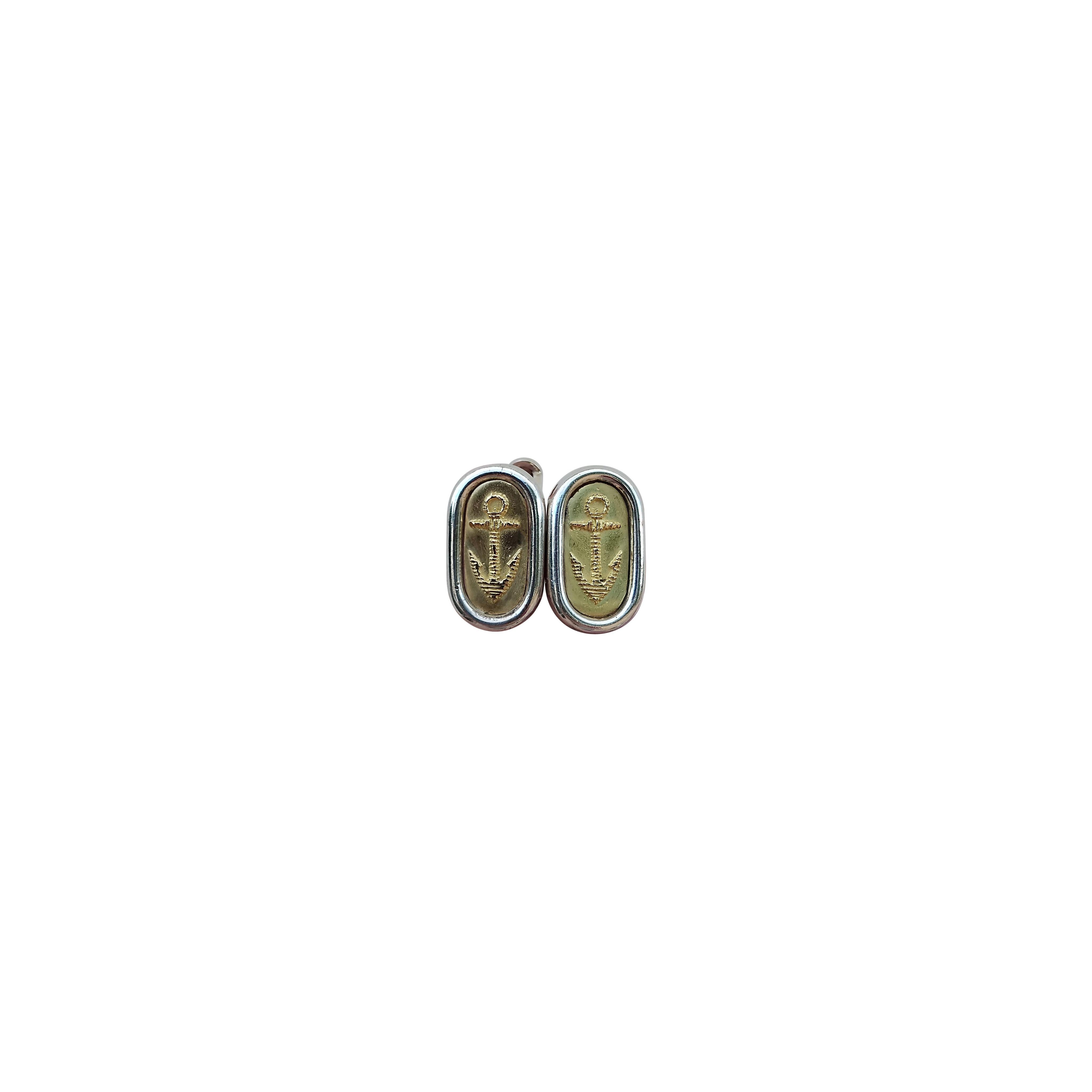 Hermès Sea Anchor Gold Silver Cufflinks For Sale 1