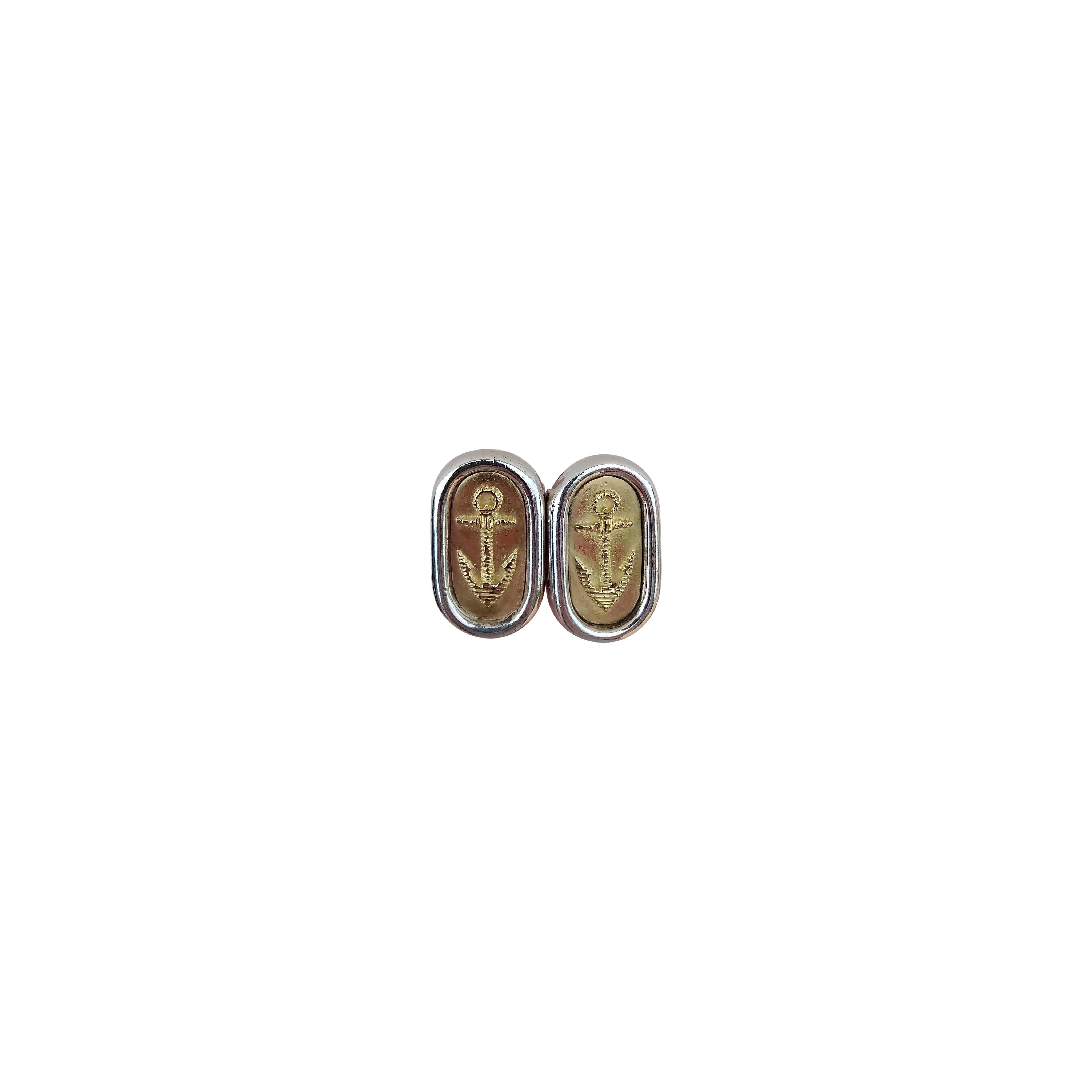 Hermès Sea Anchor Gold Silver Cufflinks For Sale 3
