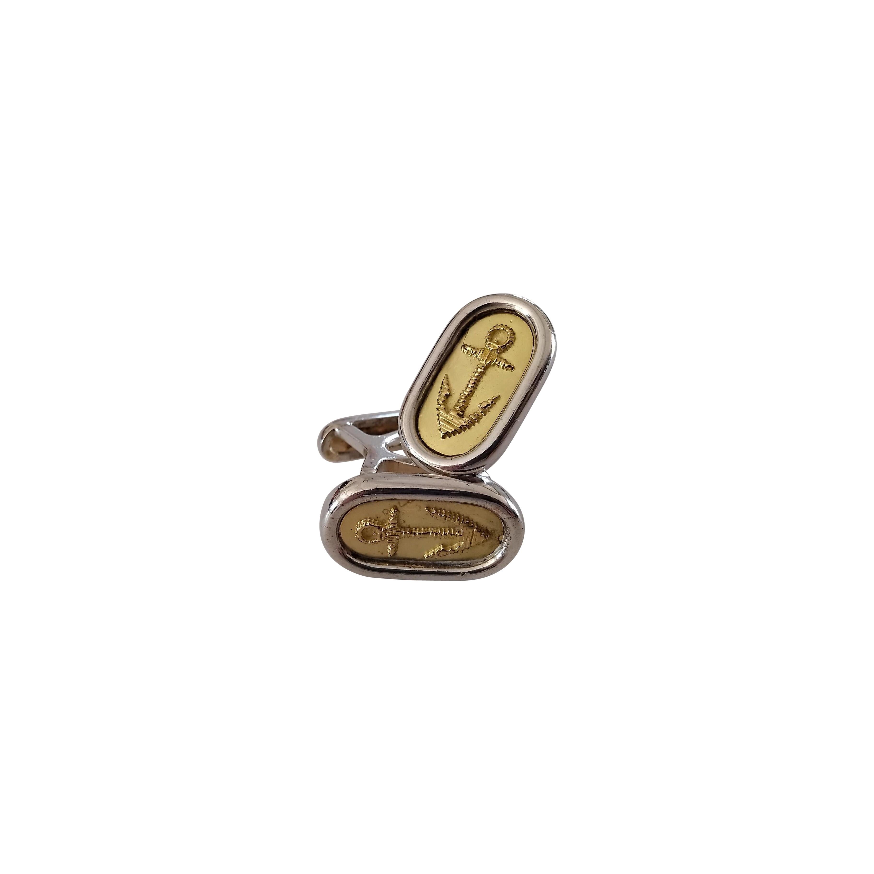 Hermès Sea Anchor Gold Silver Cufflinks For Sale 5