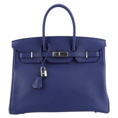 Hermes Sea Surf Birkin Handbag Bleu Saphir Novillo with Palladium Hardware