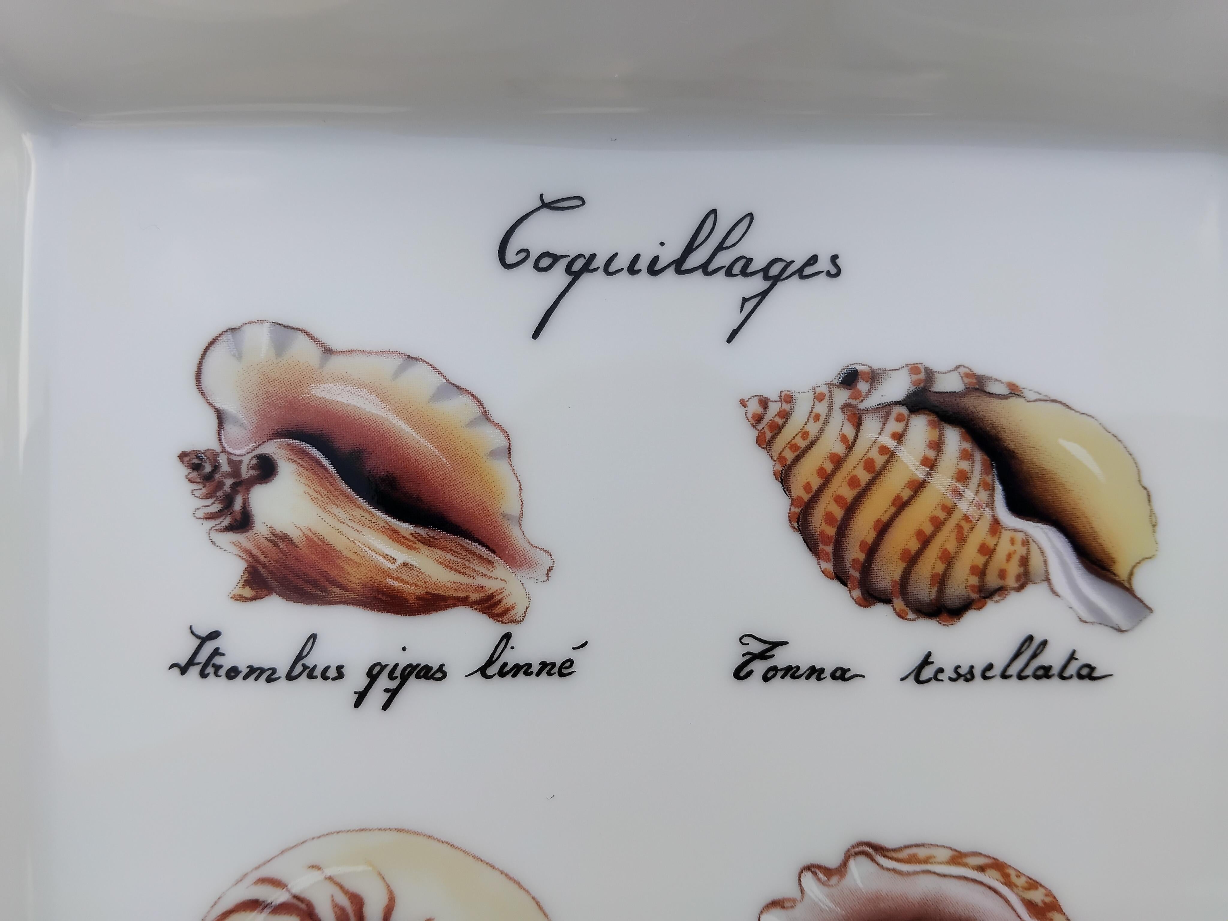 Gray Hermès Seashells Print Vintage Porcelain Ashtray Change Tray Porcelain
