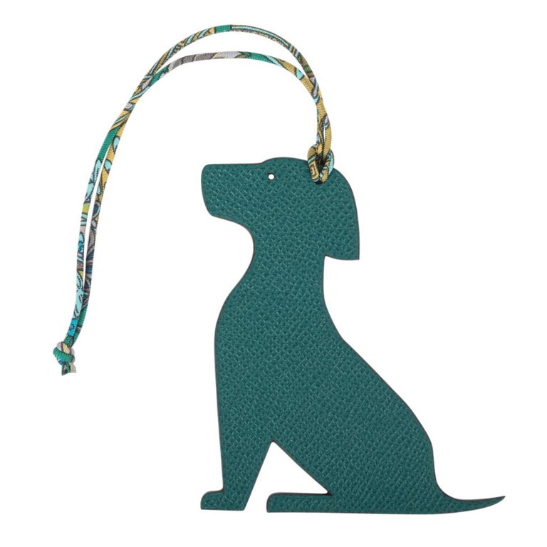 Hermes Seated Dog BiColor Bag Charm Rouge H / Malachite new For Sale
