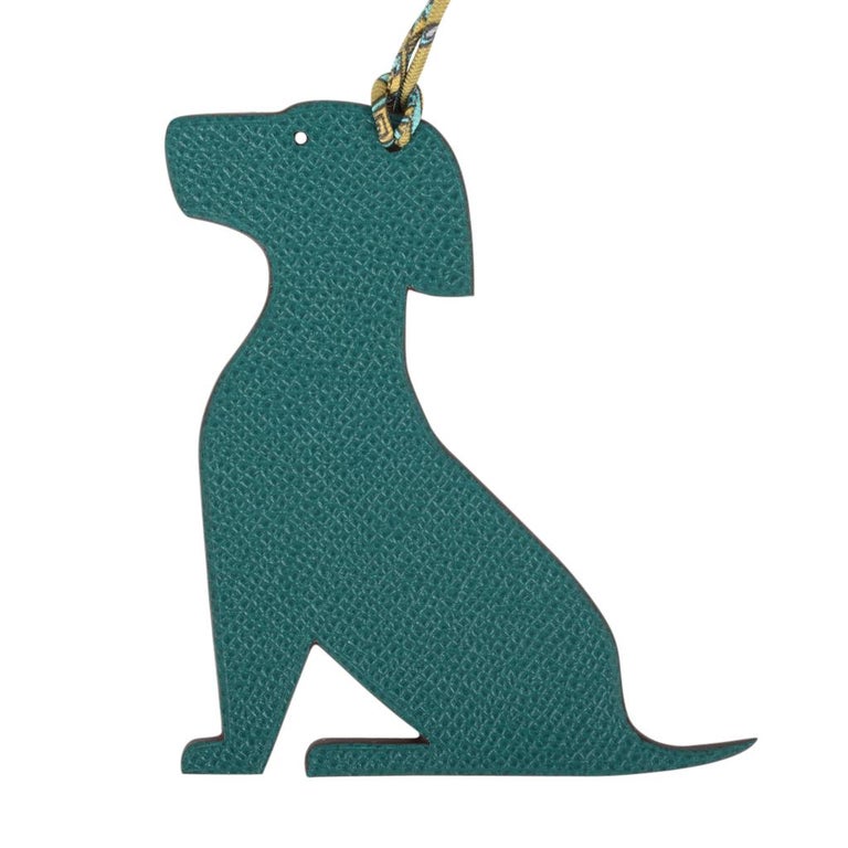 Hermes Seated Dog BiColor Bag Charm Rouge H / Malachite new For Sale