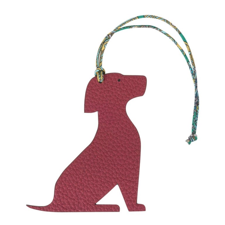 Hermes Seated Dog BiColor Bag Charm Rouge H / Malachite new For Sale