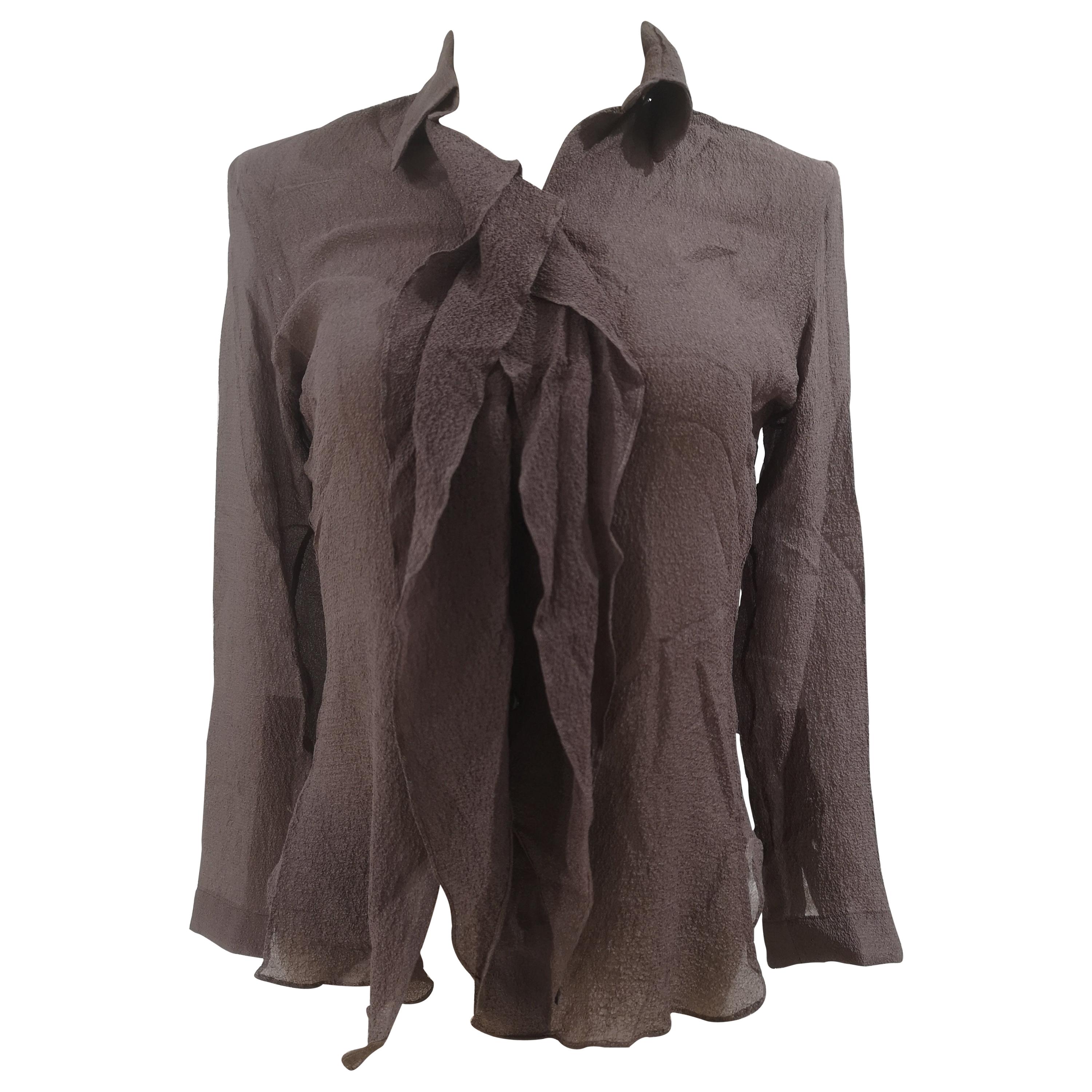 Hermès see through brown silk shirt 