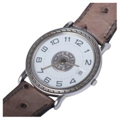 Montre Hermès Sellier 33 mm à quartz, ensemble complet - années 90