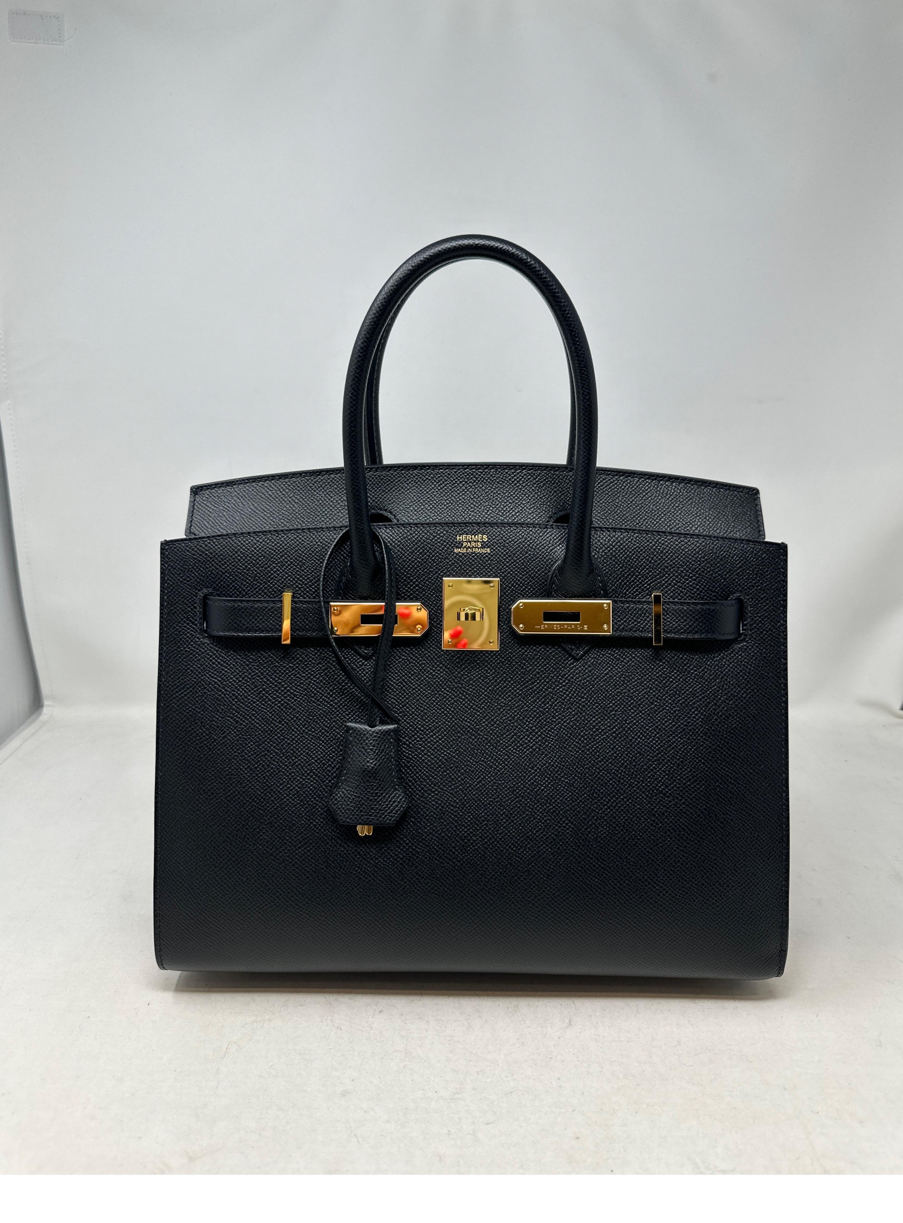 Hermes Black Sellier Birkin 30 Bag. New Birkin bag with gold hardware. Most wanted sellier and black bag. Plastic is still on hardware. Never used. Great combination. Includes clochette, lock, keys, dust bag, and box. Full set. Includes orginal