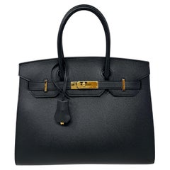 Vintage Hermes Sellier Black Birkin 30 Bag 