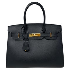 Hermes Sellier Black Birkin 30 Bag