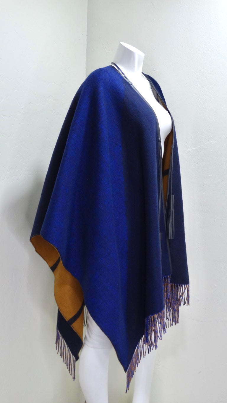 Black Hermes Sellier Cashmere Cape with Fringe For Sale