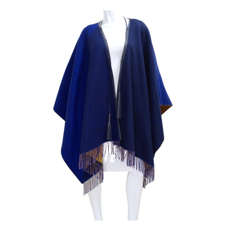 Hermes Sellier Cashmere Cape with Fringe For Sale