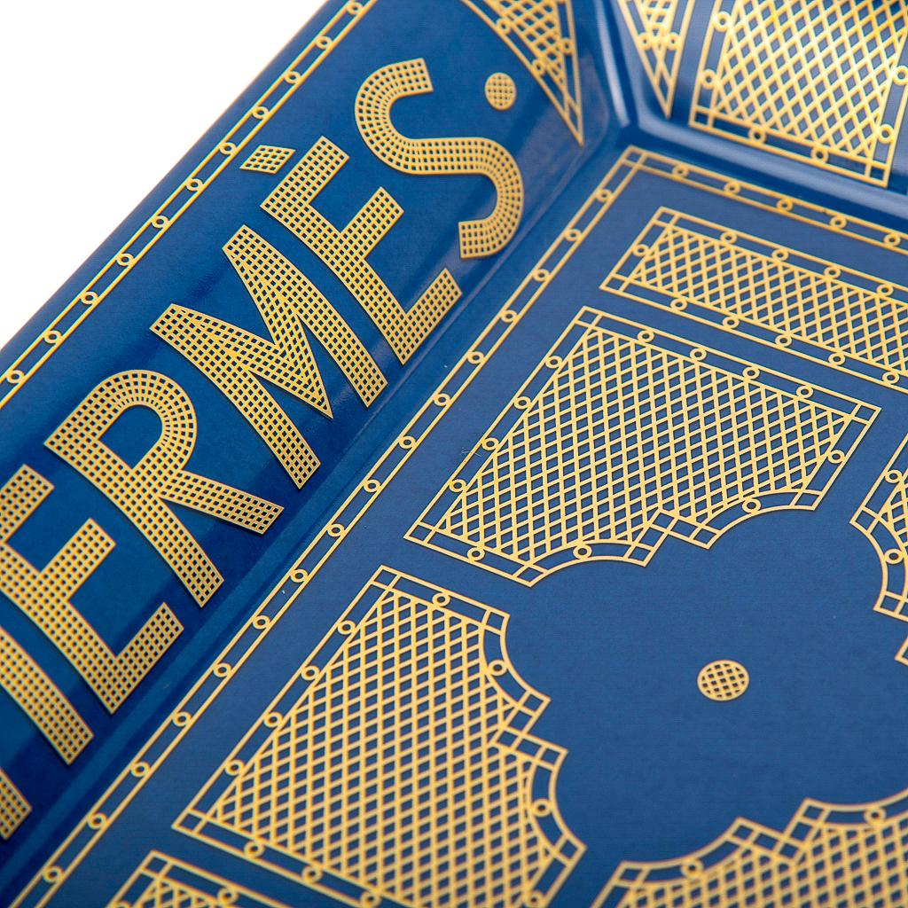 Women's or Men's Hermes Sellier Change Tray Blue Roi Gold Limoges Porcelain New w/ Box For Sale