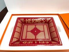 Hermes Sellier Change Porcelain Tray Red Rouge Gold