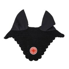 Hermès Sellier Fly Bonnet Nero Cotone Uncinetto Taglia Cavallo