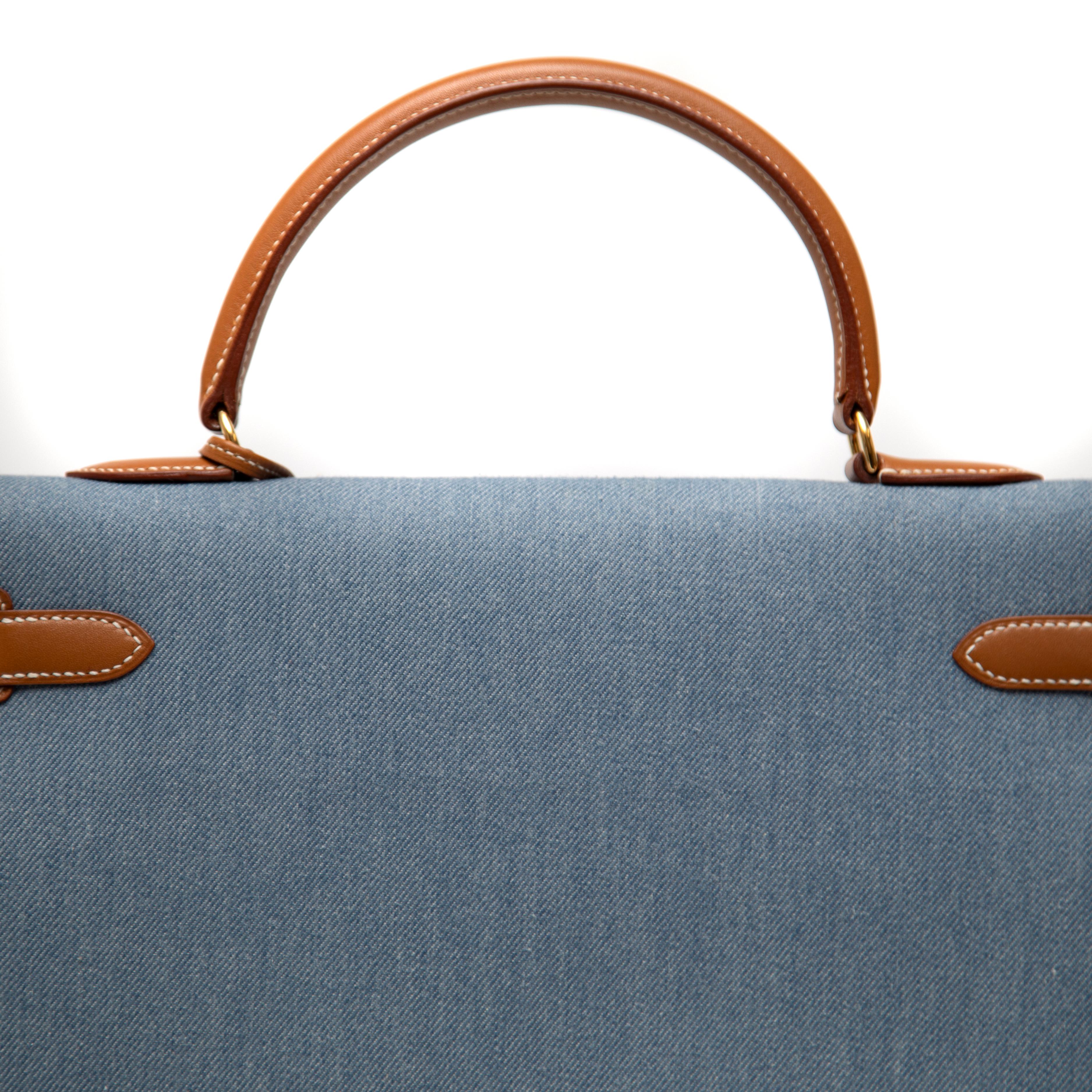 Gray Hermès Sellier Kelly 35CM Denim with Gold Hardware