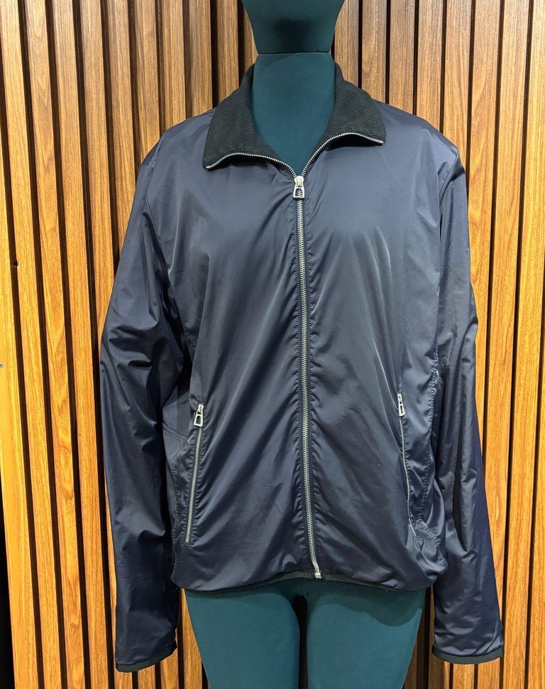 Hermes Sellier Navy Nylon Warm Up Fleece Zip Jacket at 1stDibs