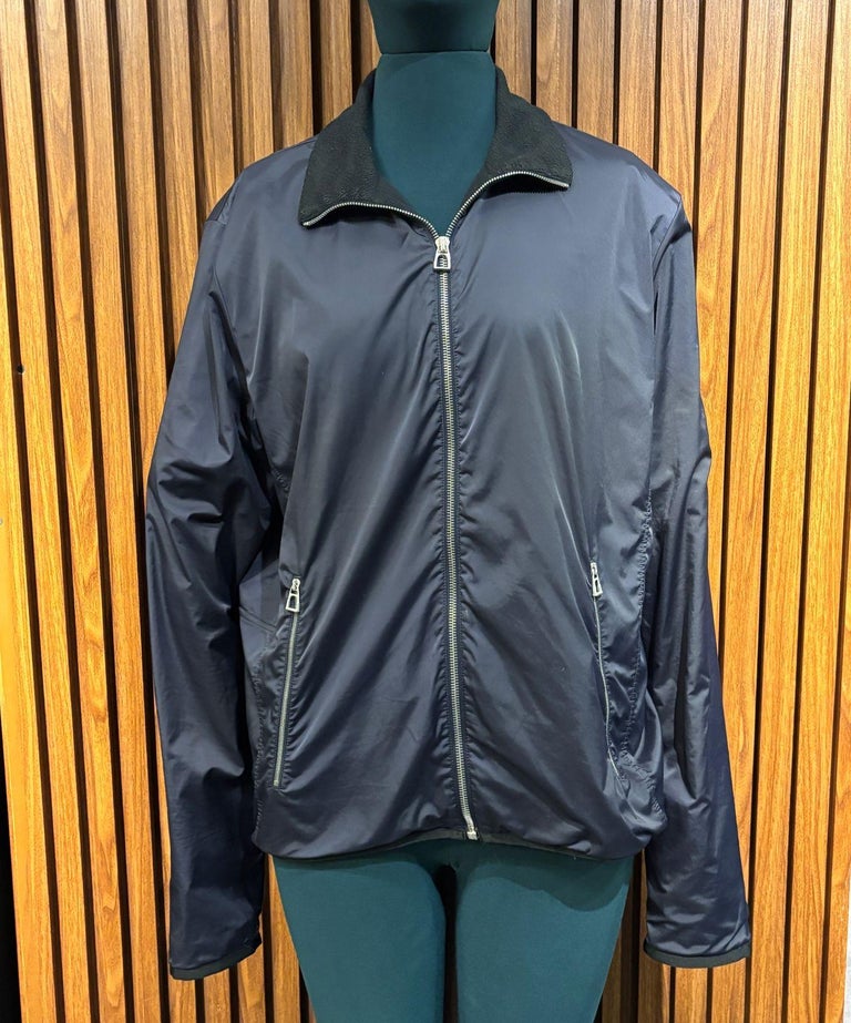 Hermes Sellier Navy Nylon Warm Up Fleece Zip Jacket at 1stDibs