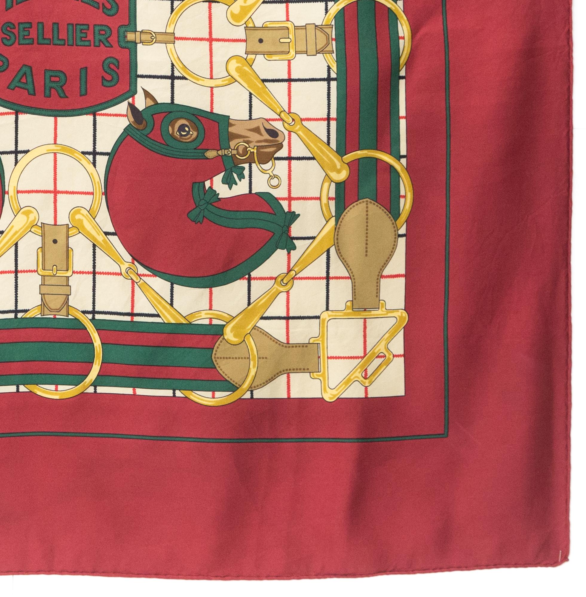 Women's or Men's Hermes Sellier or Tatersale by H.d'Origny Silk Scarf For Sale