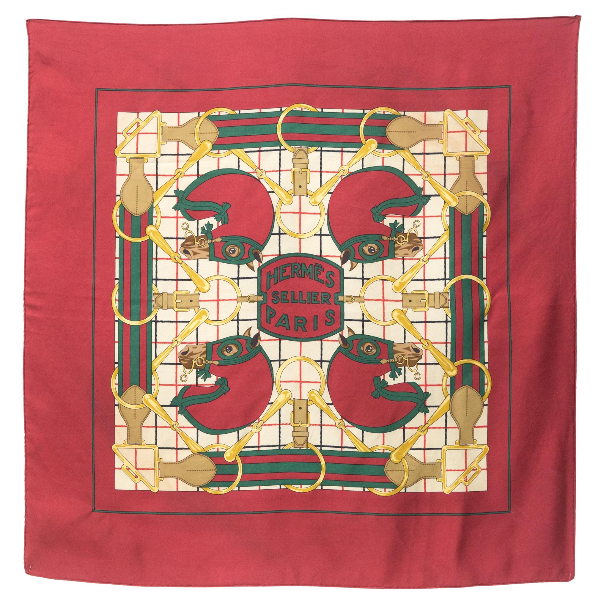 Hermes Sellier or Tatersale by H.d'Origny Silk Scarf For Sale