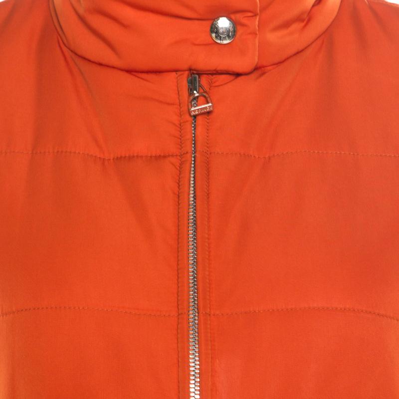 Red Hermes Sellier Orange Quilted Zip Front Vest M