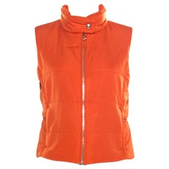 Hermes Sellier Orange Quilted Zip Front Vest M
