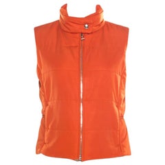 Hermes Sellier Orange Quilted Zip Front Vest M