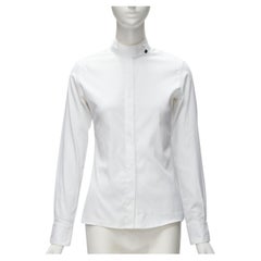 HERMES Sellier silver logo button white long sleeve cotton shirt  XS