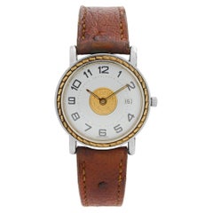 Hermes Sellier Stainless Steel Gold White Dial Brown Quartz Watch SE4.210