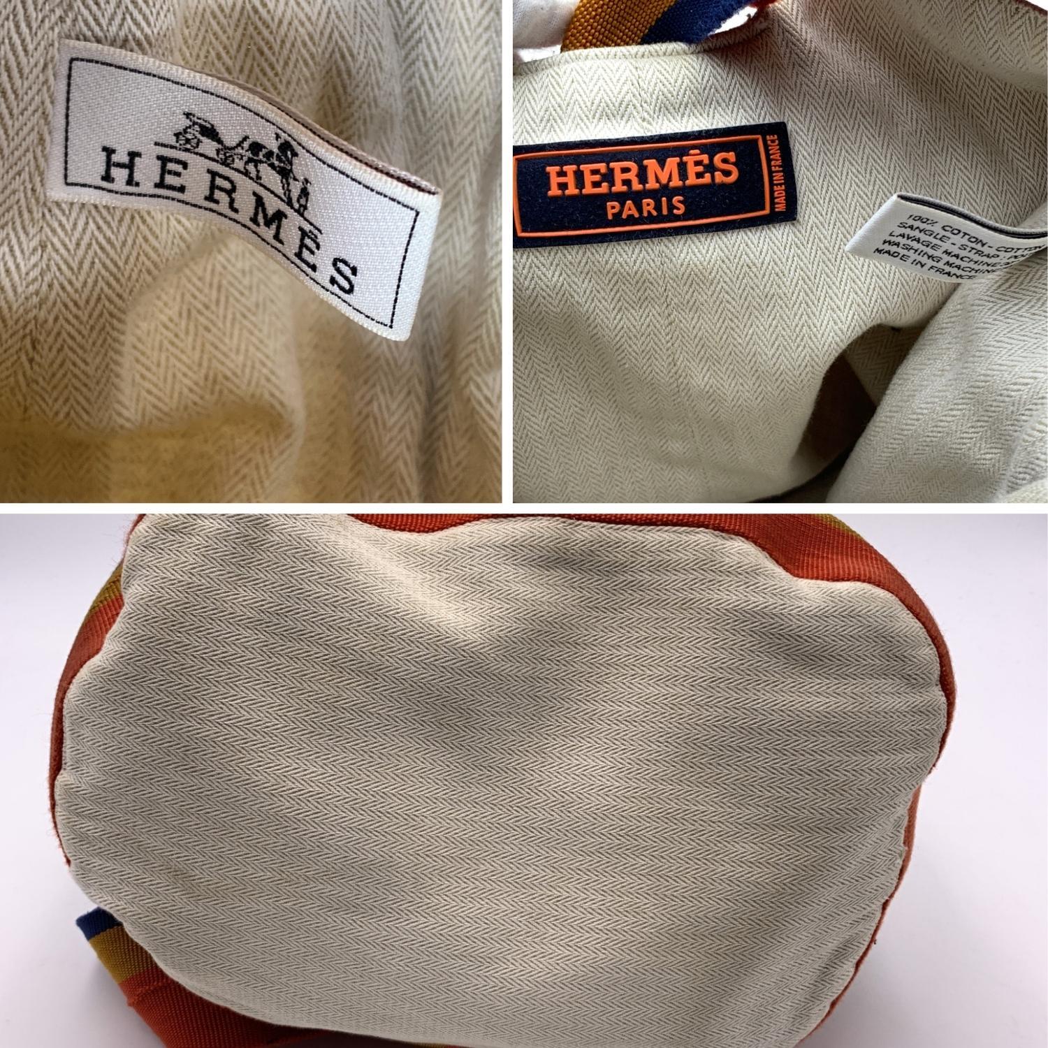 Hermes Sellier Vintage Beige Cotton Canvas Summer Beach Bag In Good Condition In Rome, Rome