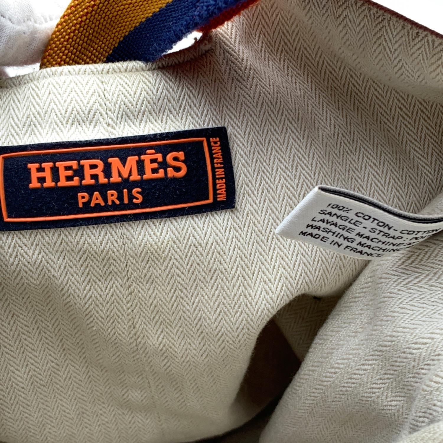 Hermes Sellier Vintage Beige Cotton Canvas Summer Beach Bag 1