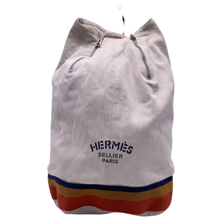 Hermes Sellier Vintage Beige Cotton Canvas Summer Beach Bag at 1stDibs
